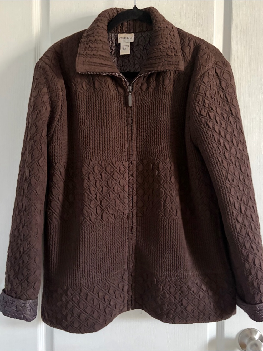 Chico's Dark Brown Quilted Zip Jacket